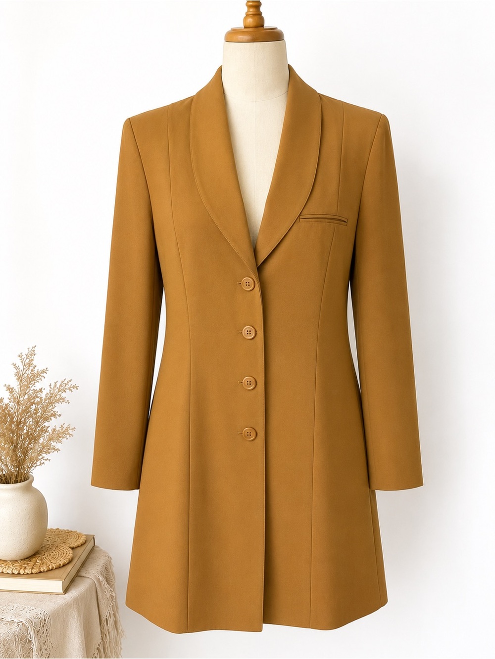 Vintage Mustard Longline Blazer Size 12 Made in USA Ellen Figg 90’s